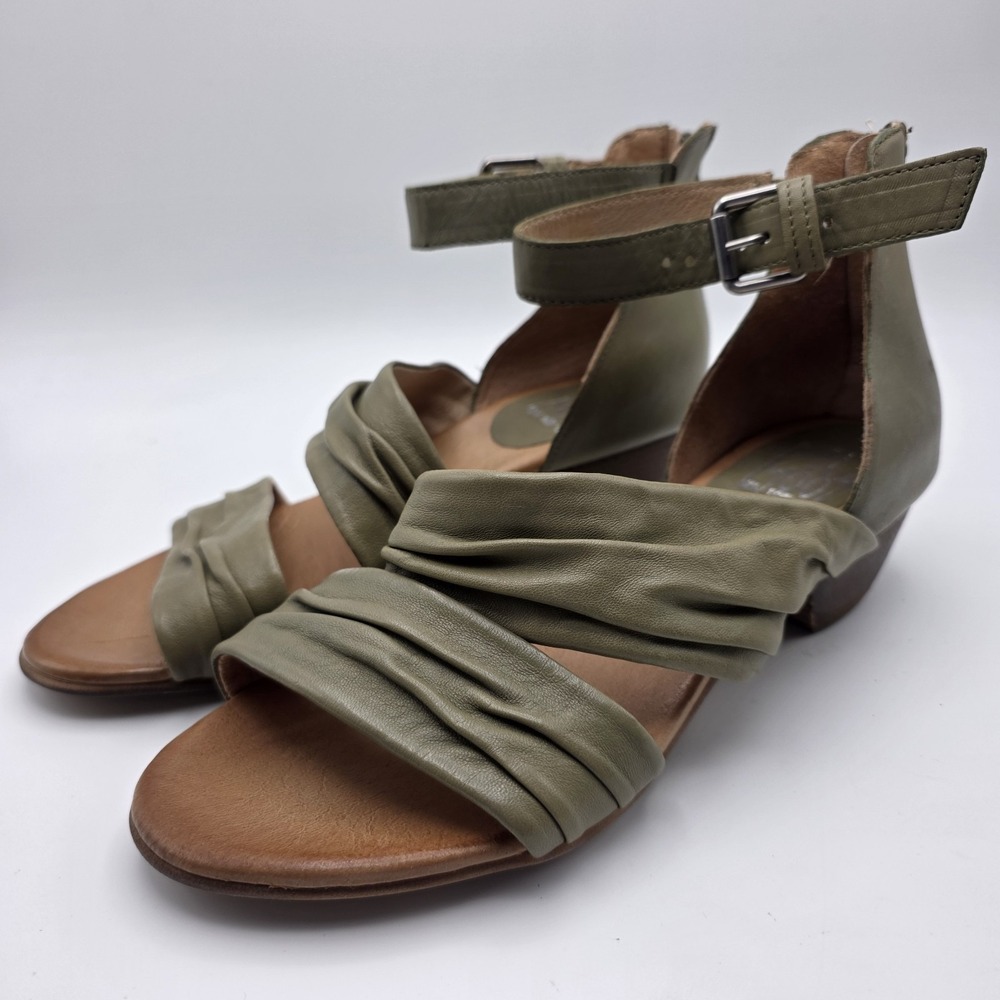 Miz Mooz Cassie Leather Sandals 40 US 9 Sage Green Back Zip Heels Shoes Boho - Picture 2 of 8